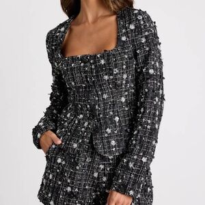 Lulus Marcie Black Tweed Lurex Sequin Applique Blazer - Size M